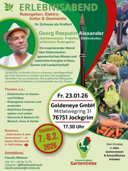 Erlebnisabend Vortrag zum Rutengehen, Geomantie und Elektrokultur